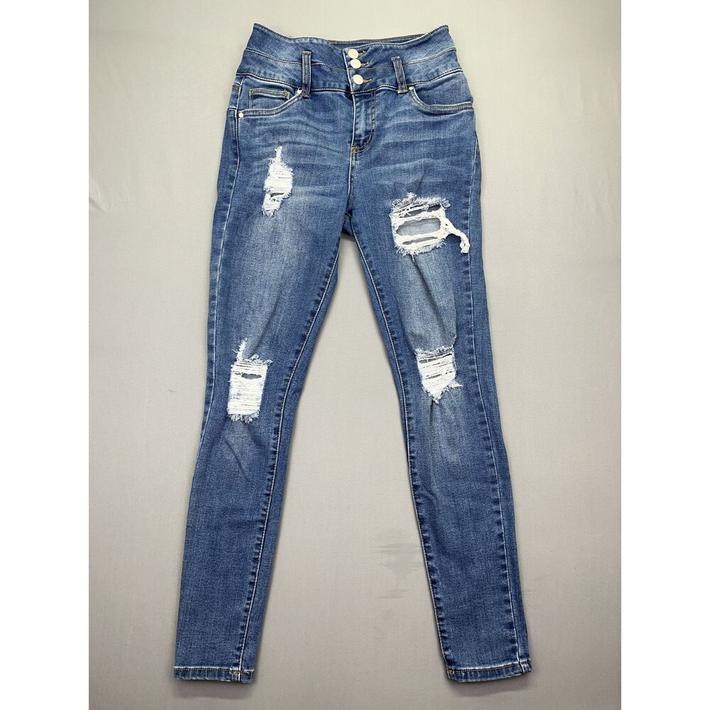 Refuge Ibiza Distressed Mid Wash Skinny Jeans | Women's Size 5 Fits 24"